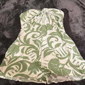 Green and White Strapless Romper